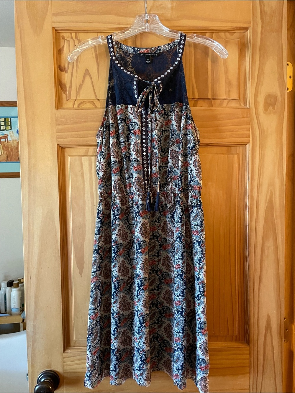 Signature Studio Navy Paisley Tie-Front Maxi Dress